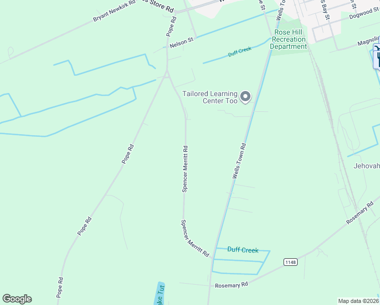 map of restaurants, bars, coffee shops, grocery stores, and more near 202 Spencer Merritt Road in Rose Hill