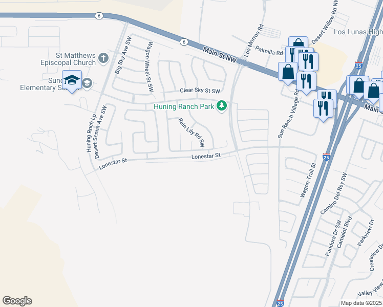 map of restaurants, bars, coffee shops, grocery stores, and more near 851 Blue Sage Avenue Southwest in Los Lunas