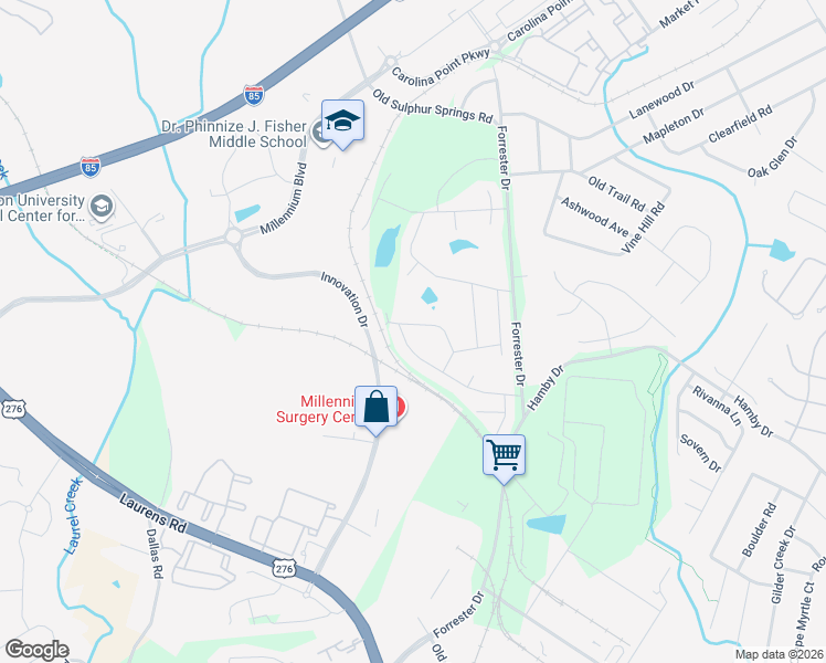 map of restaurants, bars, coffee shops, grocery stores, and more near 413 Rubia Drive in Greenville