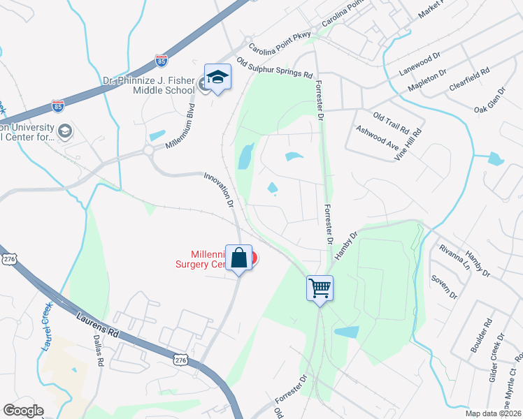 map of restaurants, bars, coffee shops, grocery stores, and more near 413 Rubia Drive in Greenville
