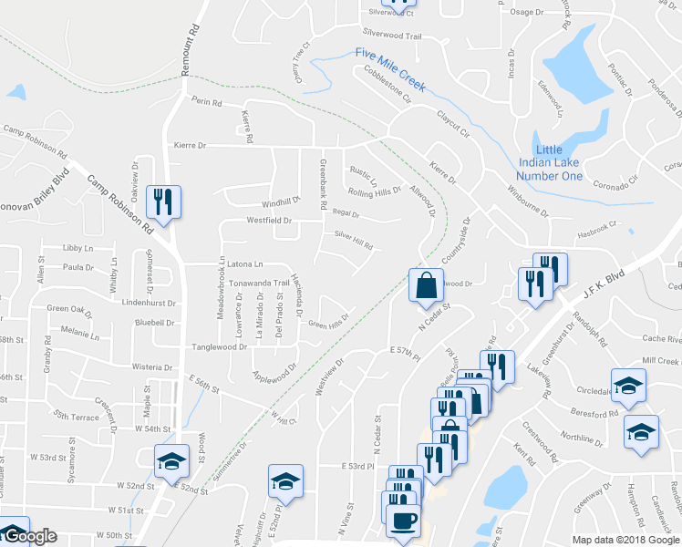 map of restaurants, bars, coffee shops, grocery stores, and more near 6101 Eastridge Drive in North Little Rock