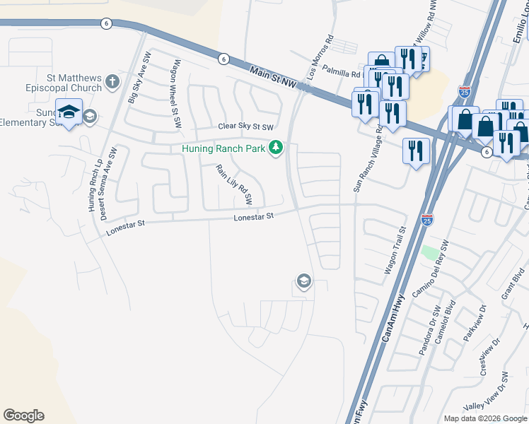 map of restaurants, bars, coffee shops, grocery stores, and more near in Los Lunas