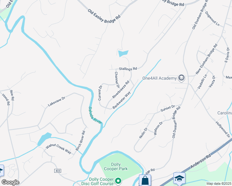 map of restaurants, bars, coffee shops, grocery stores, and more near 204 Riverbreeze Road in Greenville