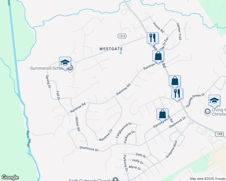 map of restaurants, bars, coffee shops, grocery stores, and more near 300 Raintree Circle in Jacksonville