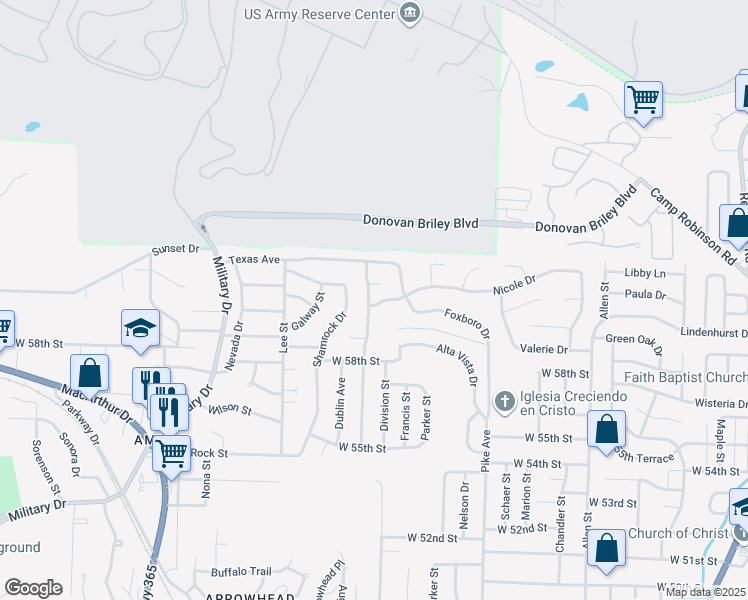 map of restaurants, bars, coffee shops, grocery stores, and more near 1420 Nicole Drive in North Little Rock