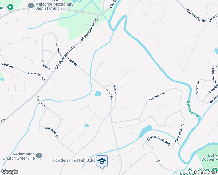 map of restaurants, bars, coffee shops, grocery stores, and more near 416 Hood Road in Powdersville