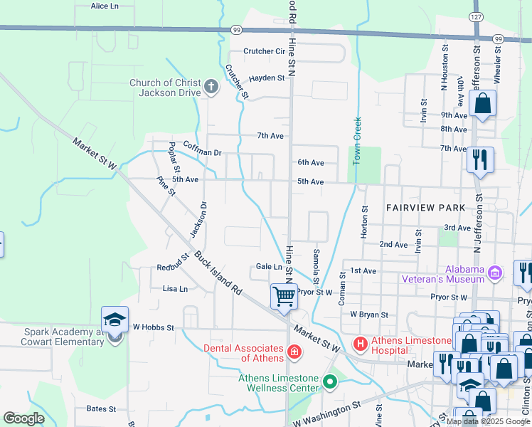 map of restaurants, bars, coffee shops, grocery stores, and more near 1300 Aston Street in Athens