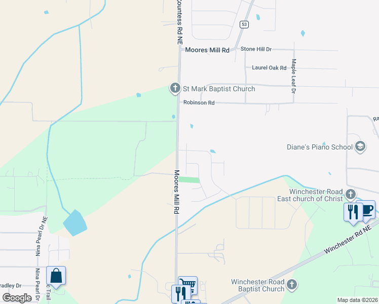 map of restaurants, bars, coffee shops, grocery stores, and more near 200 Oracle Circle in Huntsville