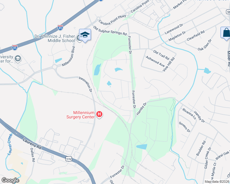 map of restaurants, bars, coffee shops, grocery stores, and more near 299 Forrester Drive in Greenville