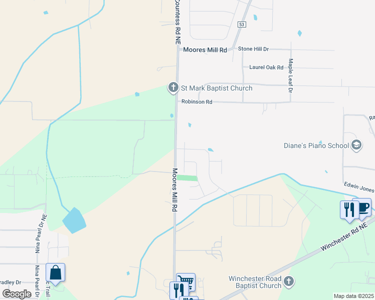map of restaurants, bars, coffee shops, grocery stores, and more near 200 Oracle Circle in Huntsville