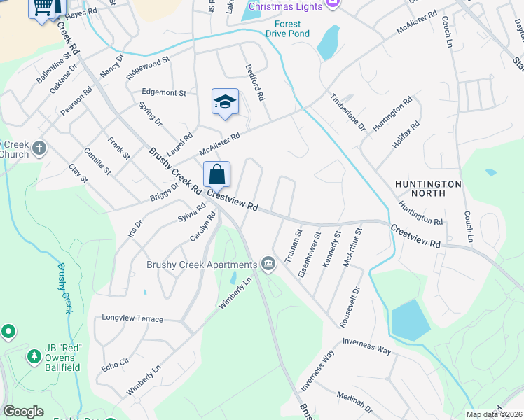 map of restaurants, bars, coffee shops, grocery stores, and more near 232 Crestview Road in Easley