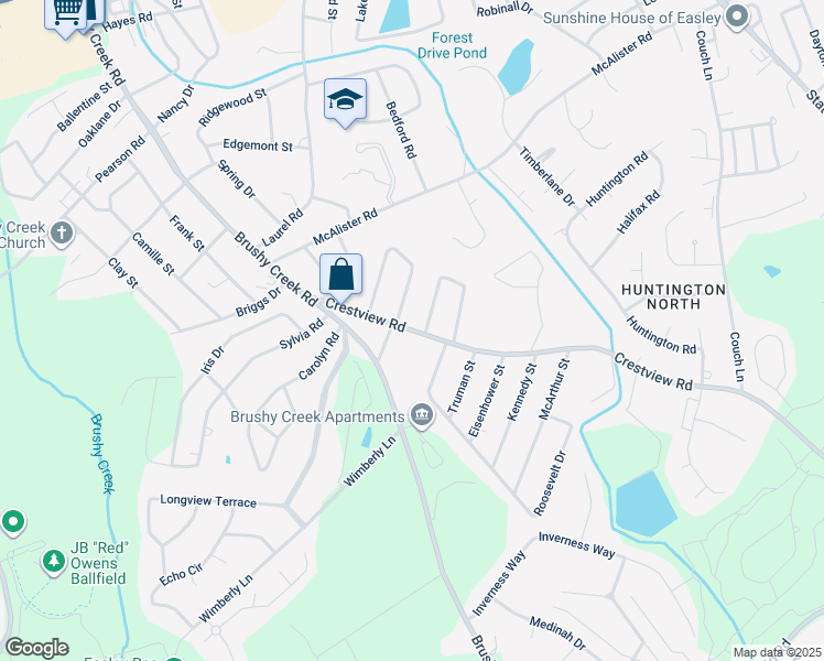 map of restaurants, bars, coffee shops, grocery stores, and more near 230 Crestview Road in Easley