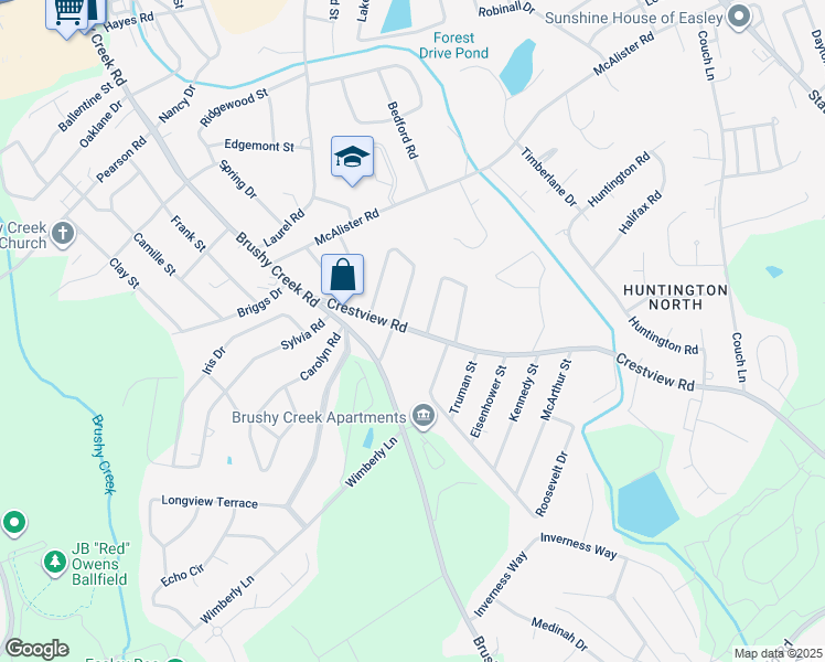 map of restaurants, bars, coffee shops, grocery stores, and more near 216 Crestview Road in Easley