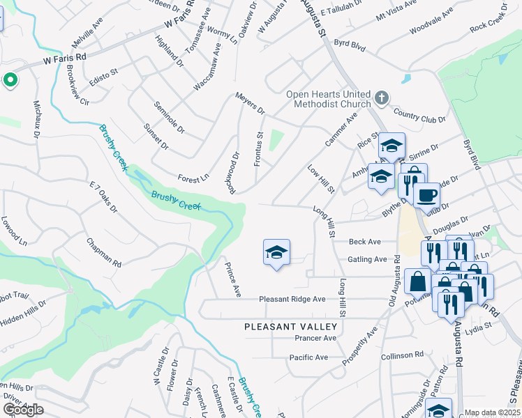 map of restaurants, bars, coffee shops, grocery stores, and more near 4 Long Hill Street in Greenville