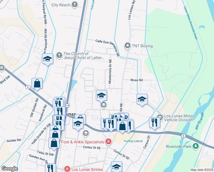 map of restaurants, bars, coffee shops, grocery stores, and more near 533 Taylor Road Northeast in Los Lunas