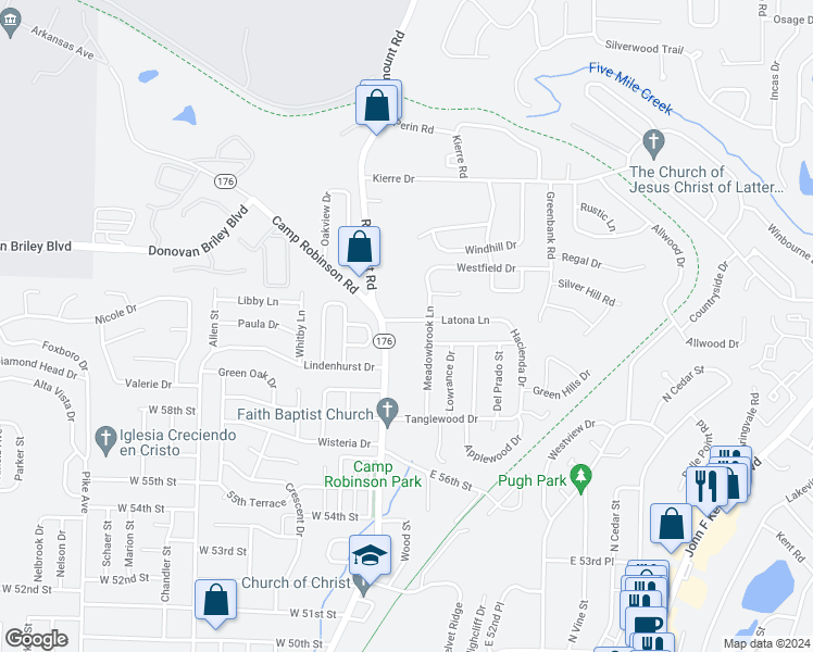 map of restaurants, bars, coffee shops, grocery stores, and more near 5732 State Highway 176 in North Little Rock