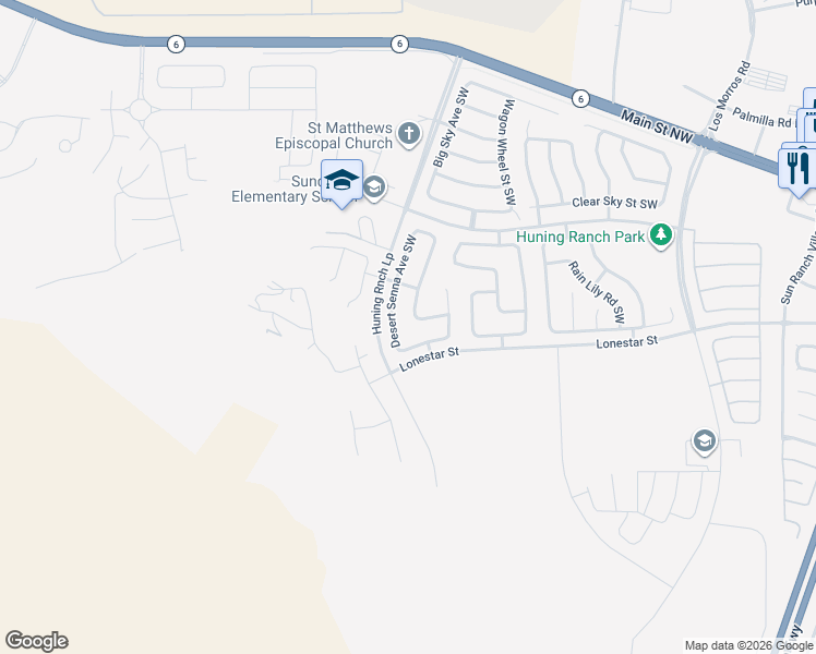 map of restaurants, bars, coffee shops, grocery stores, and more near 1000 Desert Senna Avenue Southwest in Los Lunas