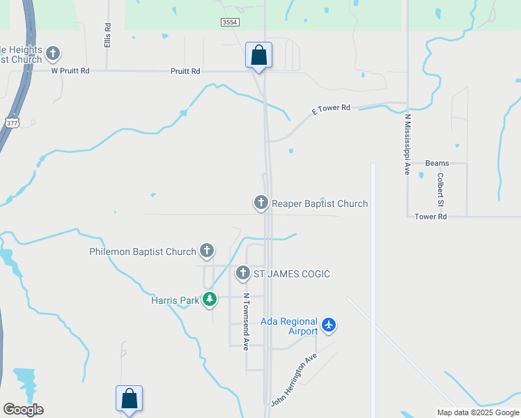 map of restaurants, bars, coffee shops, grocery stores, and more near 3301 North Broadway Avenue in Ada