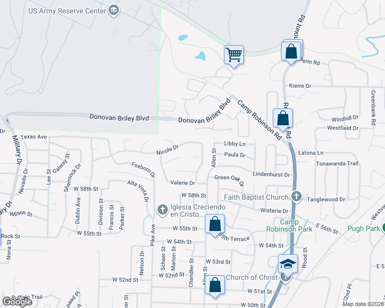 map of restaurants, bars, coffee shops, grocery stores, and more near 8 Sawyer Court in North Little Rock
