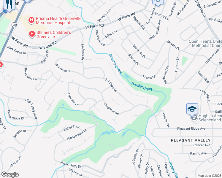 map of restaurants, bars, coffee shops, grocery stores, and more near 400 East 7 Oaks Drive in Greenville