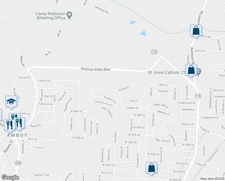 map of restaurants, bars, coffee shops, grocery stores, and more near Nicole Drive in North Little Rock