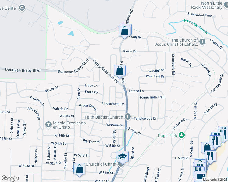 map of restaurants, bars, coffee shops, grocery stores, and more near 33 Somerset Drive in North Little Rock