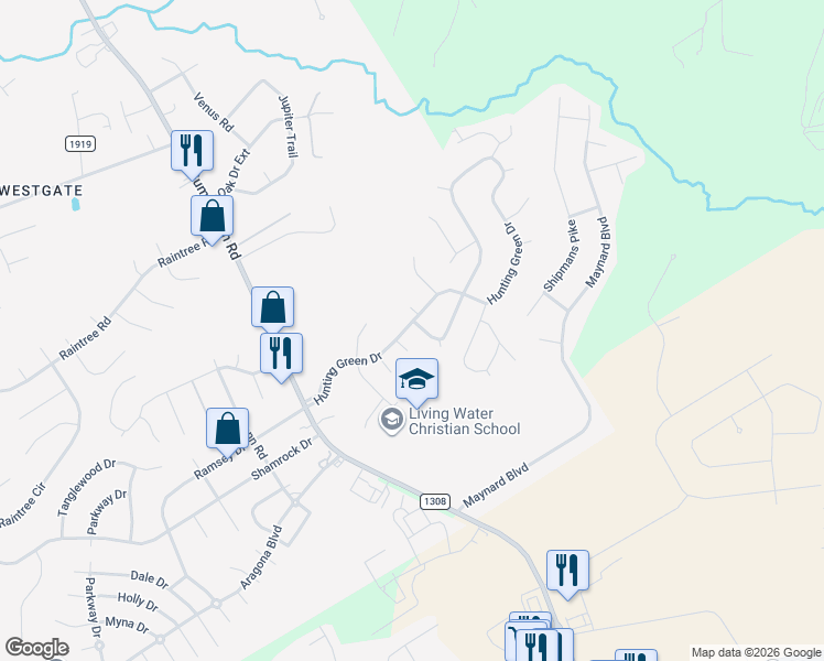 map of restaurants, bars, coffee shops, grocery stores, and more near 202 Apple Cross Place in Jacksonville