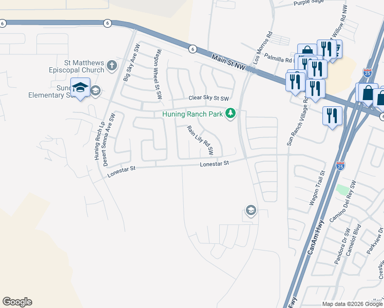 map of restaurants, bars, coffee shops, grocery stores, and more near 847 Blue Sage Avenue Southwest in Los Lunas