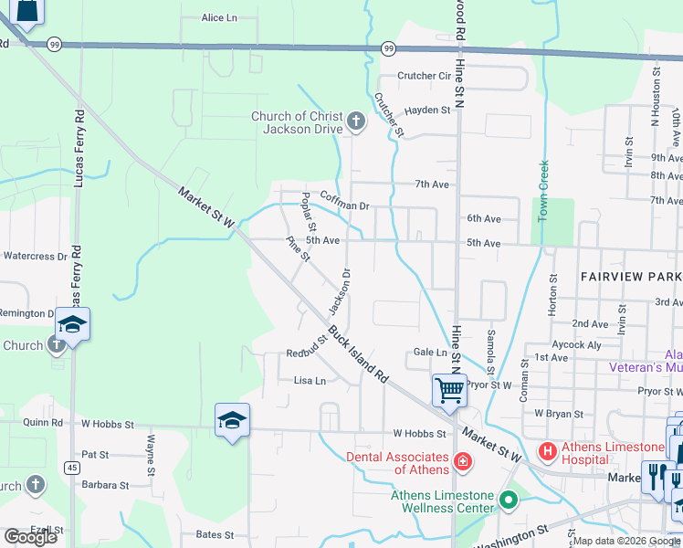 map of restaurants, bars, coffee shops, grocery stores, and more near 805 Jackson Drive in Athens
