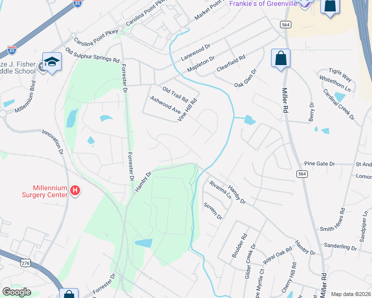 map of restaurants, bars, coffee shops, grocery stores, and more near 23 Sweetland Court in Greenville