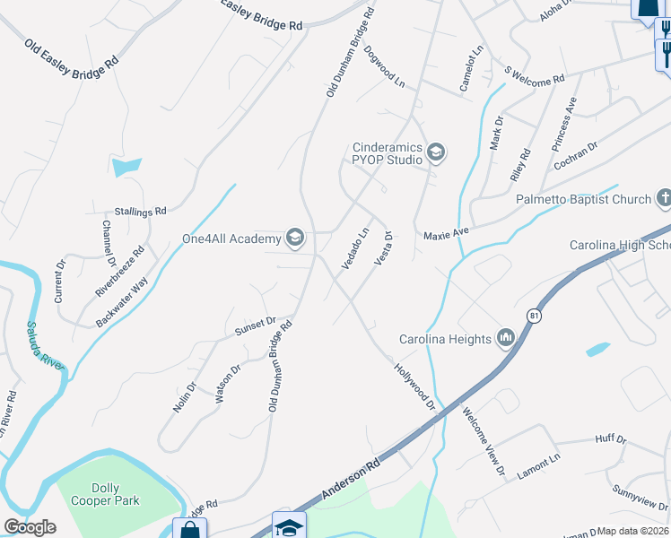 map of restaurants, bars, coffee shops, grocery stores, and more near 617 New Dunham Bridge Road in Greenville