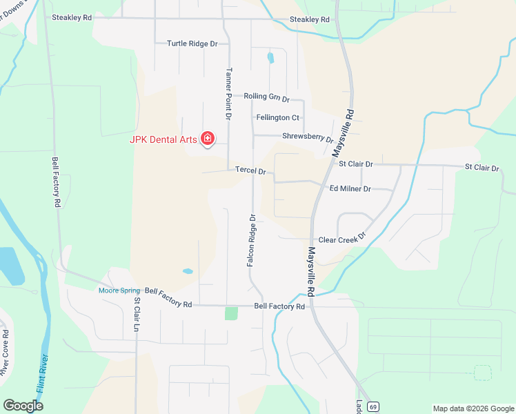 map of restaurants, bars, coffee shops, grocery stores, and more near 244 Falcon Ridge Drive in Huntsville