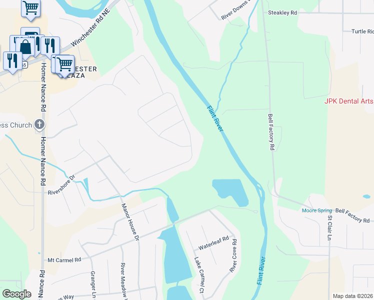map of restaurants, bars, coffee shops, grocery stores, and more near 105 Perdido Bay Drive in Huntsville