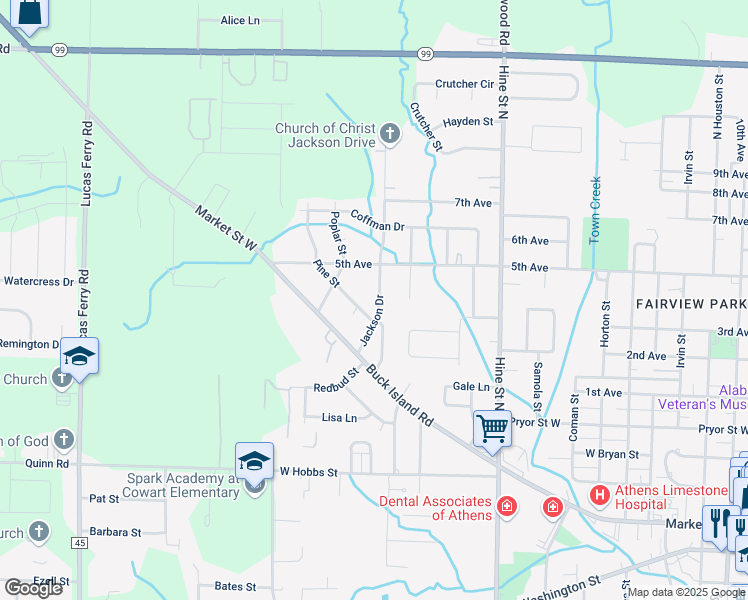 map of restaurants, bars, coffee shops, grocery stores, and more near 812 Jackson Drive in Athens