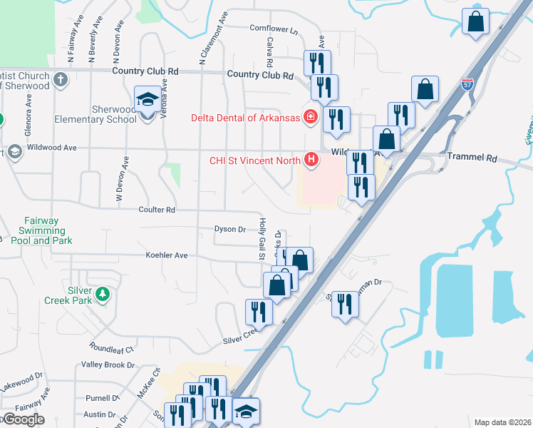 map of restaurants, bars, coffee shops, grocery stores, and more near 605 Beaconsfield Road in Sherwood