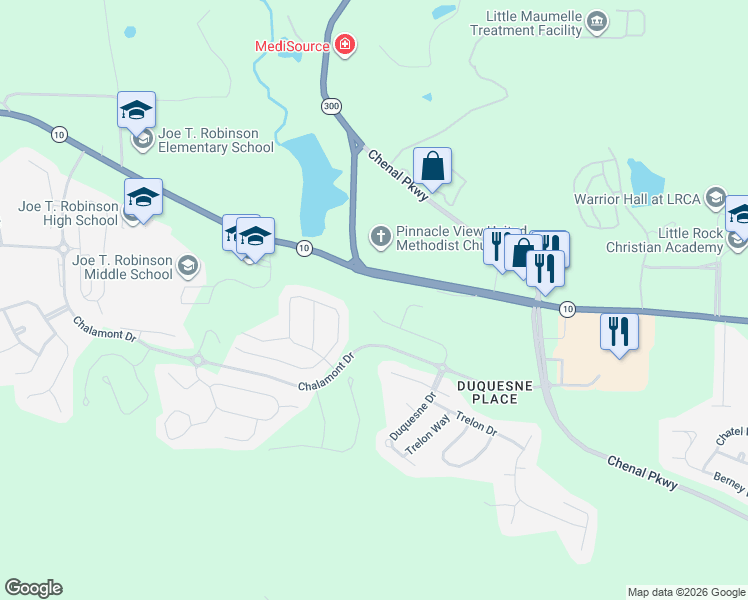 map of restaurants, bars, coffee shops, grocery stores, and more near 20123 Cantrell Road in Little Rock
