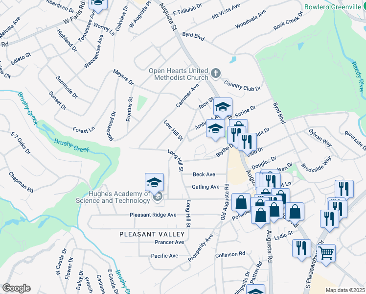 map of restaurants, bars, coffee shops, grocery stores, and more near 206 Rice Street in Greenville