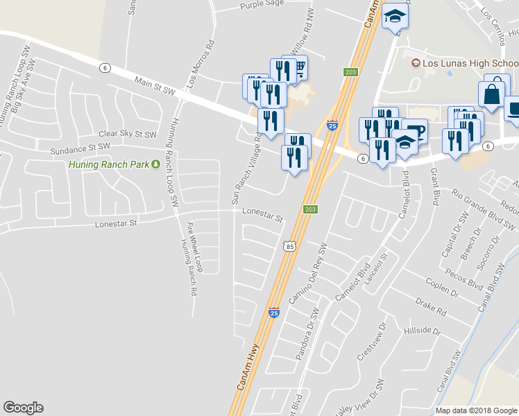 map of restaurants, bars, coffee shops, grocery stores, and more near 2252 Lonestar Street in Los Lunas