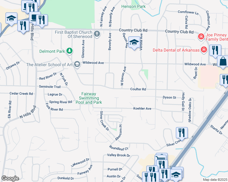 map of restaurants, bars, coffee shops, grocery stores, and more near 608 East Beverly Avenue in Sherwood