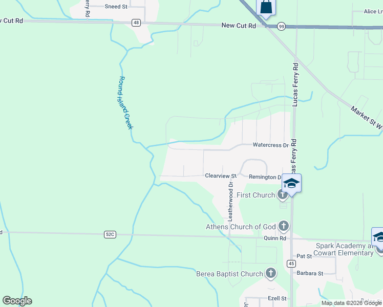 map of restaurants, bars, coffee shops, grocery stores, and more near 17361 Drake Drive in Athens