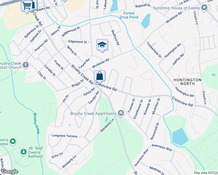 map of restaurants, bars, coffee shops, grocery stores, and more near 229 Crestview Road in Easley