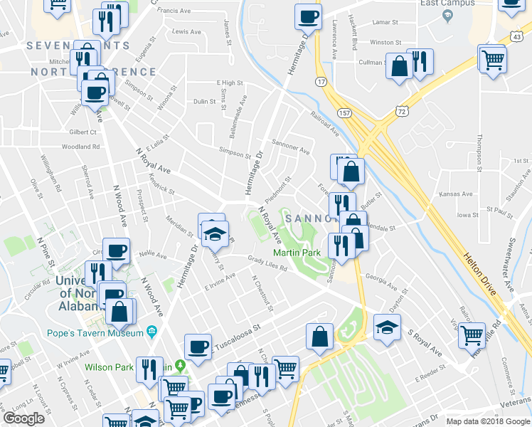 map of restaurants, bars, coffee shops, grocery stores, and more near 522 North Royal Avenue in Florence