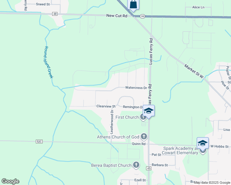 map of restaurants, bars, coffee shops, grocery stores, and more near 17718 Watercress Drive in Athens