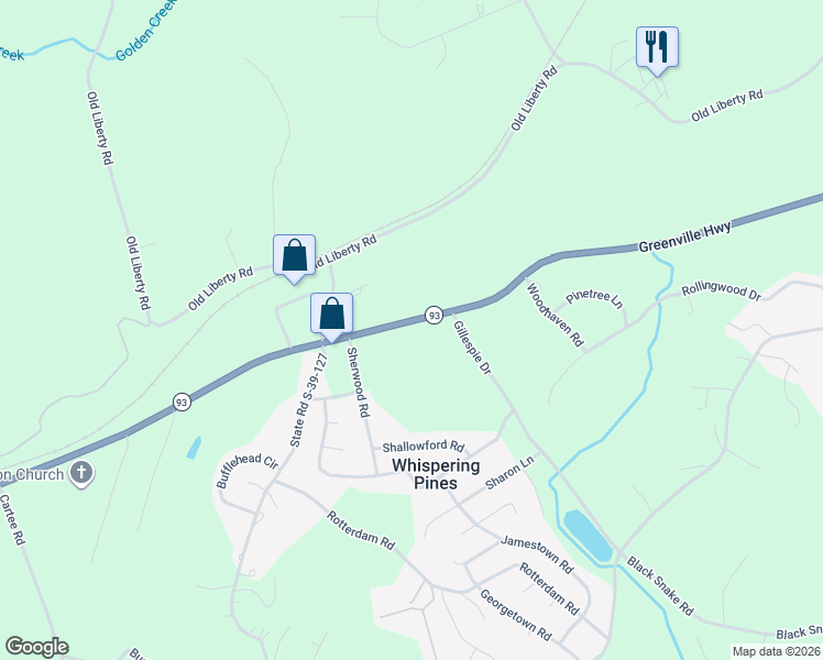 map of restaurants, bars, coffee shops, grocery stores, and more near 2939 Greenville Highway in Easley