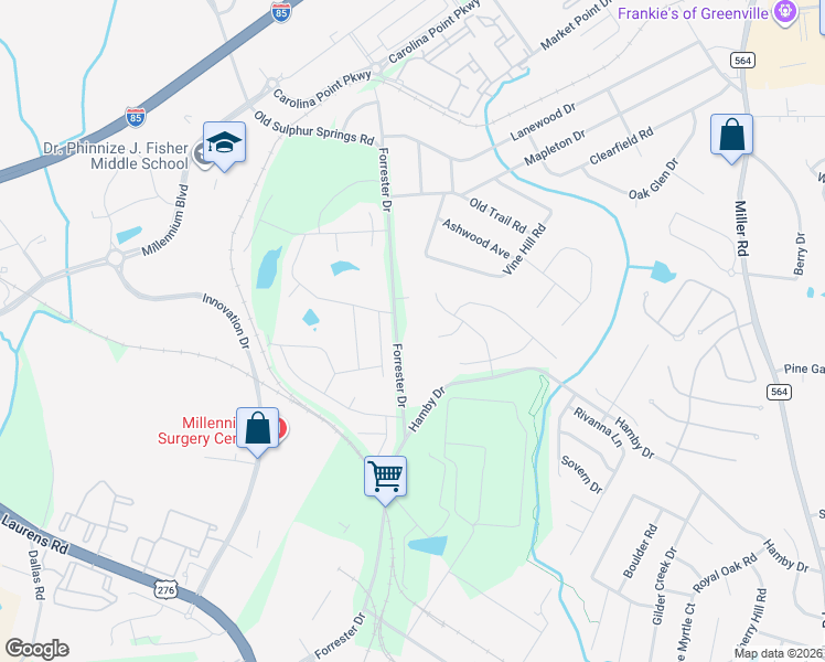 map of restaurants, bars, coffee shops, grocery stores, and more near 380 Forrester Drive in Greenville