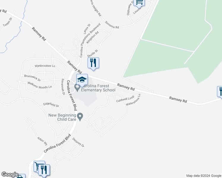 map of restaurants, bars, coffee shops, grocery stores, and more near 294 Caldwell Loop in Jacksonville