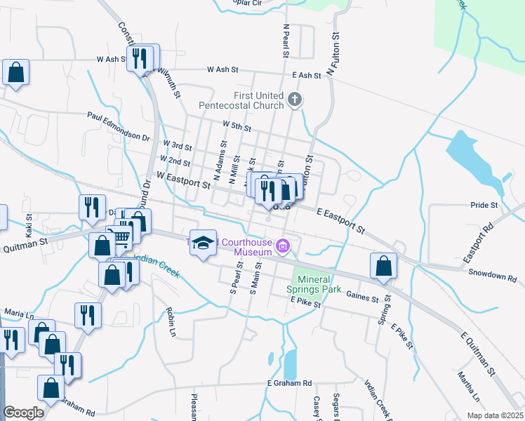 map of restaurants, bars, coffee shops, grocery stores, and more near 199 West Eastport Street in Iuka