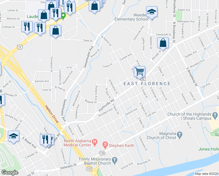 map of restaurants, bars, coffee shops, grocery stores, and more near 2221 Newton Avenue in Florence