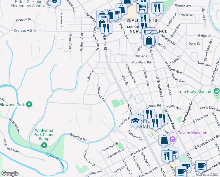 map of restaurants, bars, coffee shops, grocery stores, and more near 528 West Cumberland Street in Florence