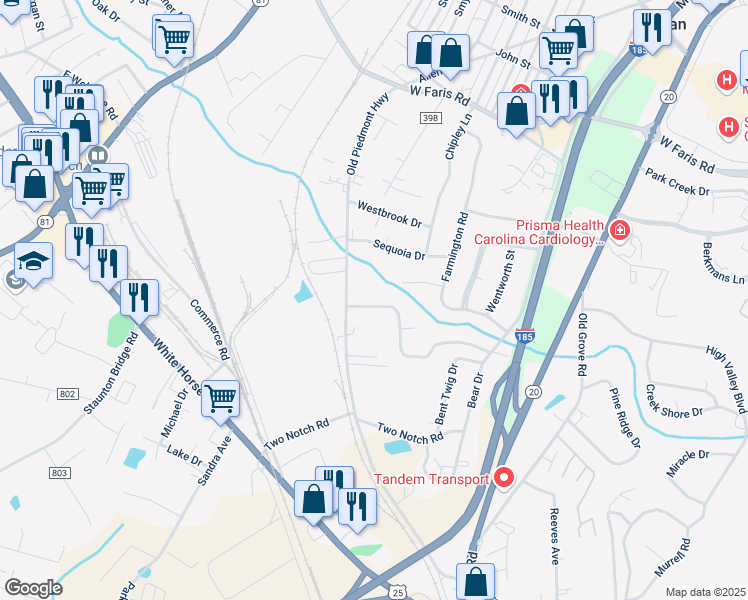map of restaurants, bars, coffee shops, grocery stores, and more near 7 Kathryan Court in Greenville
